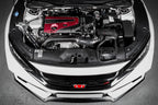Eventuri FK8 Civic Type-R black carbon intake system installed in engine bay, showcasing its sleek design and performance components