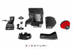 Eventuri FK8 Civic Type-R black carbon intake system with sleek V2 design, featuring high-performance air intake components.