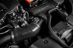Eventuri FK8 Civic Type-R black carbon intake system with silicone hoses, showcasing the performance air intake installed.
