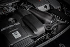 Eventuri black carbon intake system installed in a Mercedes AMG A45 and CLA45, showcasing performance-enhancing engine components.