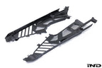 Eventuri Lamborghini Huracan black carbon engine cover set showing side panels and detailed carbon fiber finish.