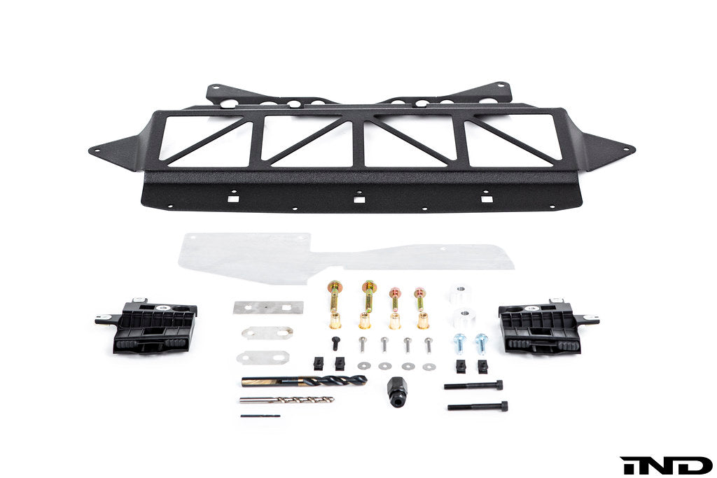 Fall Line Motorsports G8X M2, M3, M4 oil cooler guard installed on the exterior of a BMW G8X model.
