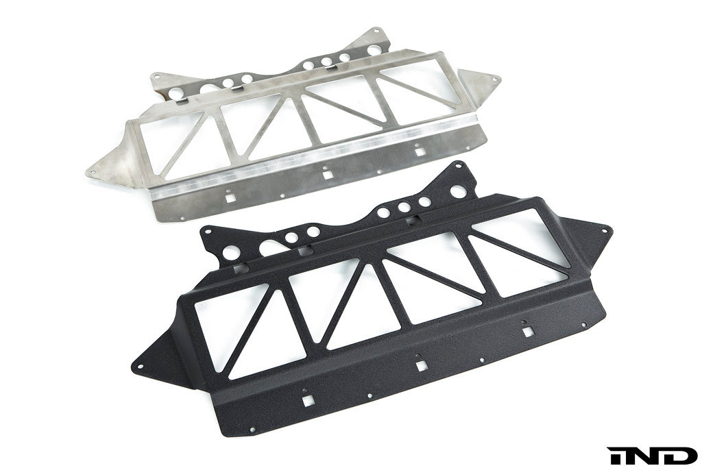 Fall Line Motorsports G8X M2 M3 M4 exterior oil cooler guard mounted on car for protection and style.