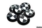 IND Carbon BMW Roundel set for exterior, featuring sleek carbon-fiber finish and detailed BMW logo emblems.