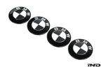 IND Carbon BMW Roundel exterior set featuring sleek black emblem decals for BMW vehicles.