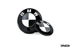 IND Carbon BMW roundel set for exterior, featuring sleek black carbon fiber finish and precise circular design.