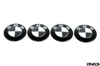 IND Carbon BMW Roundel Set for exterior, featuring sleek black carbon fiber finish and precision detail on the BMW emblem.