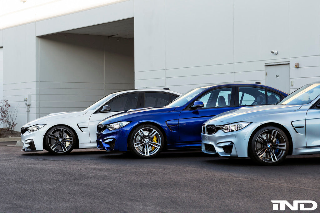 IND brand painted front reflector set for BMW F8X M3 and M4, exterior car accessories with black finish.