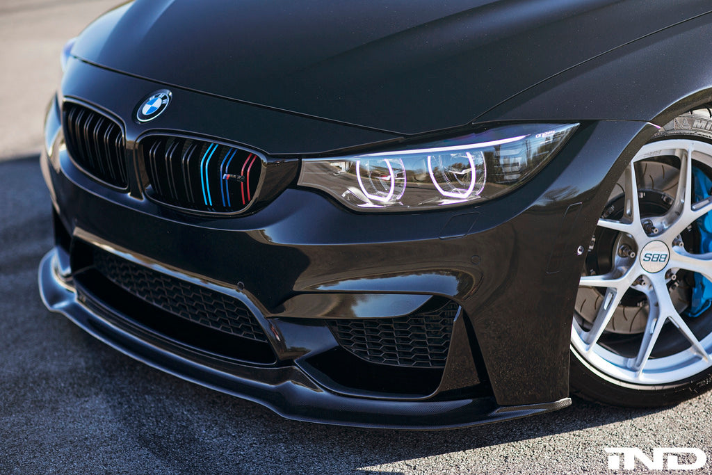 IND painted front reflector set for BMW M3 and M4 F8X models, exterior car accessories with sleek design.