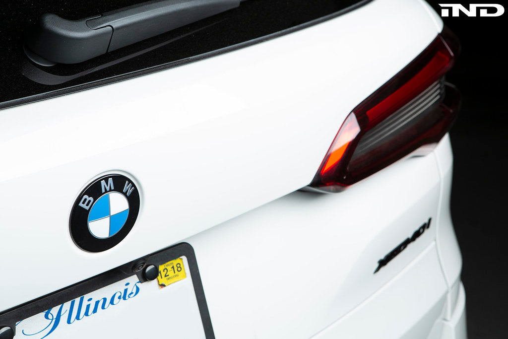 IND Painted BMW Roundel Set Installed Showing High-Gloss Black Surround and OEM BMW Center Emblem on Vehicle