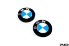 IND Painted BMW Roundel Set with High-Gloss Black Surround on Genuine BMW Roundel Cores