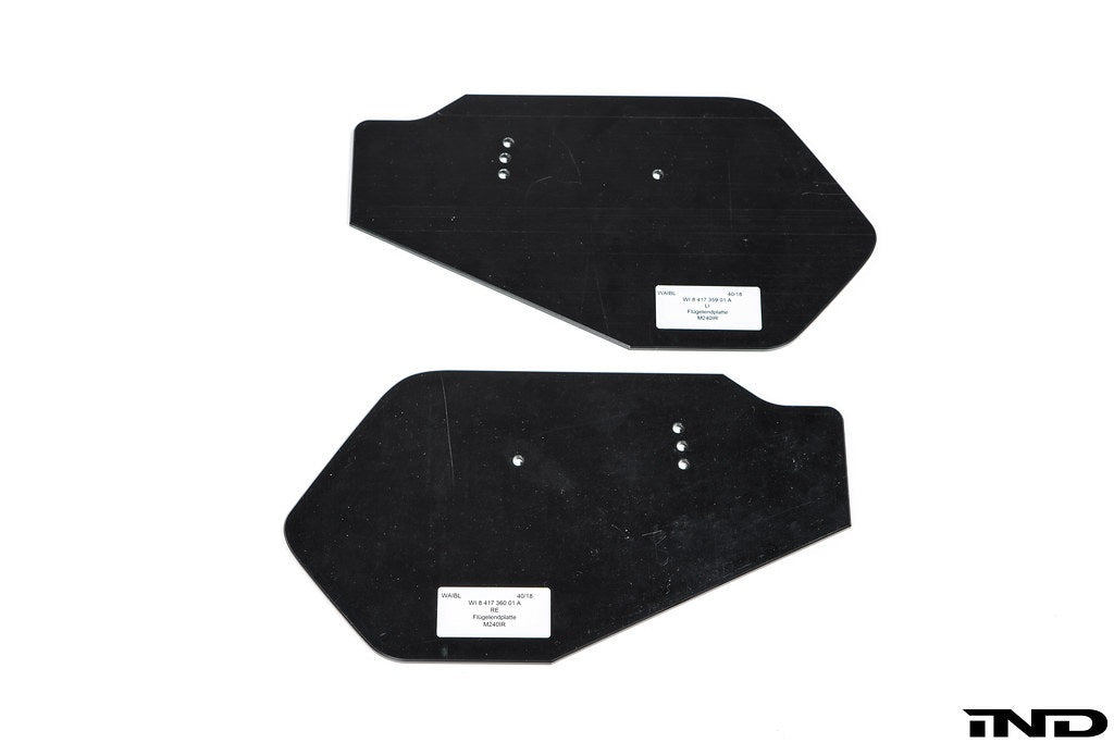 BMW Motorsport M240iR wing endplate set for car exterior, showing detailed aerodynamic components and branding.