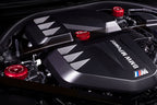 Goldenwrench Edition Red Engine Cap Set installed in G8X M3 / M4 S58 Engine Bay
