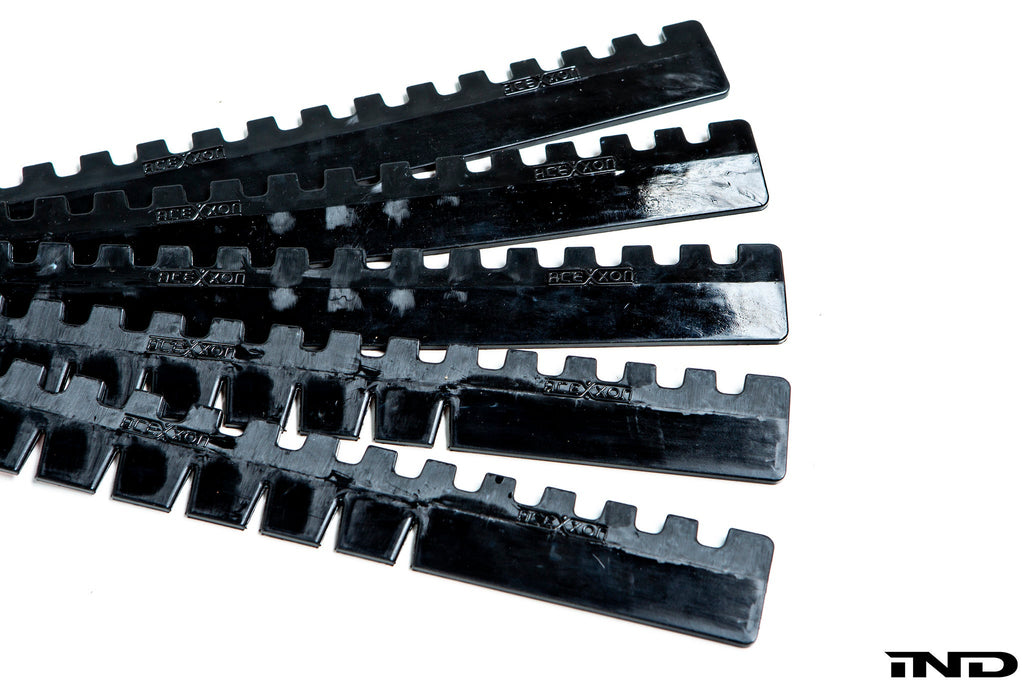 Acexxon Heavy Duty Universal Lip Protector kit with five white exterior protective strips for vehicle lips on a white background.