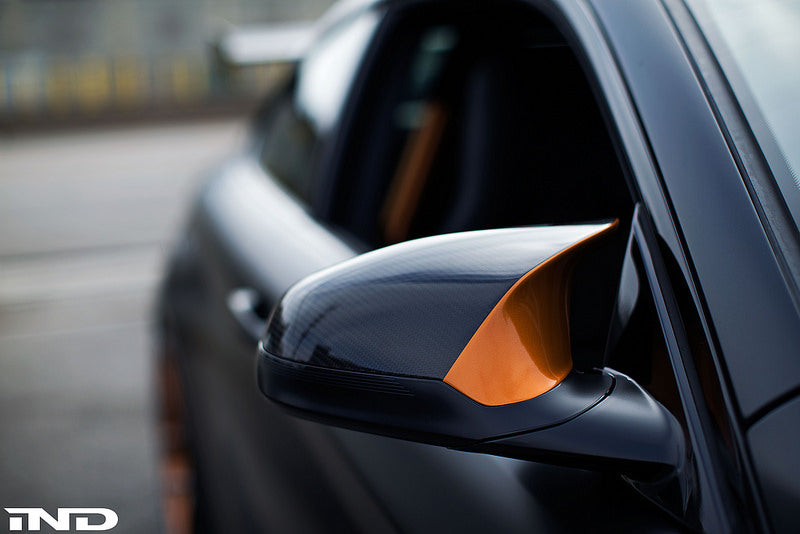 BMW m performance carbon fiber mirror caps with acid orange - iND Distribution