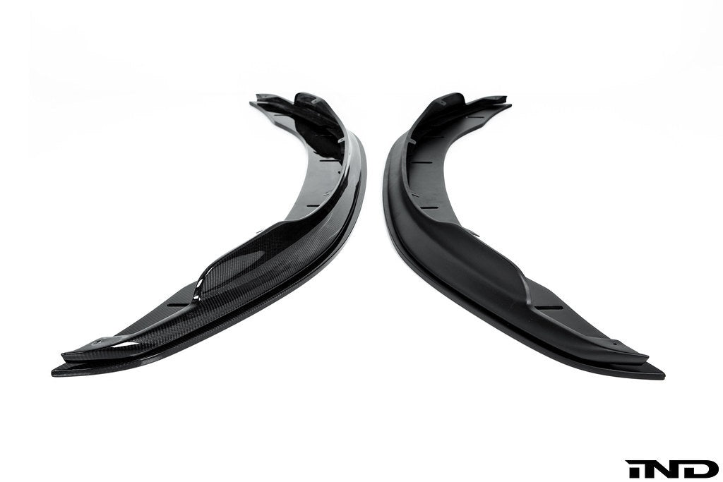 Alpha N E9X M3 GTS front lip splitter for BMW E9X, adjustable exterior accessory in white with aerodynamic design.