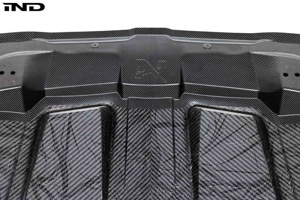 Alpha N G8X M3 M4 carbon fiber vented hood with raw finish, exterior view showing vent details and lightweight design.