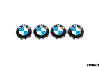 IND Gloss Black Wheel Center Cap Set for BMW, 56mm, shown on a white background with a sleek, reflective finish.