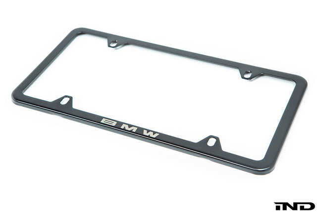 BMW black slimline license plate frame and black m logo valve stem caps - iND Distribution