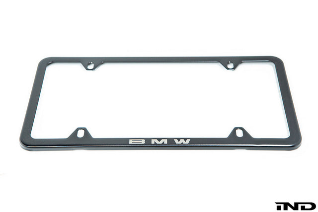 BMW black slimline license plate frame and black m logo valve stem caps - iND Distribution