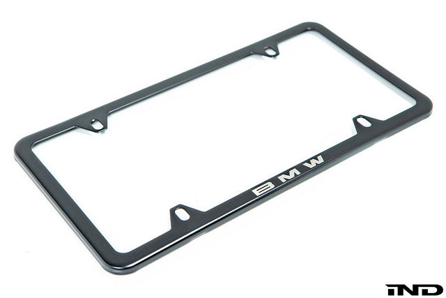 BMW black slimline license plate frame and black m logo valve stem caps - iND Distribution