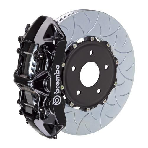 Brembo F8X M2 M3 M4 GT big brake kit with 380x34mm 2-piece front slotted brakes and black calipers for high-performance vehicles.