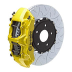 Brembo F8X M2 M3 M4 GT big brake kit with 380x34mm 2-piece front slotted brakes and yellow calipers, 6-piston design.