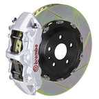 Brembo F8X M2 M3 M4 GT big brake kit with 365x34mm 2-piece front slotted brakes and silver calipers for high-performance stopping power.