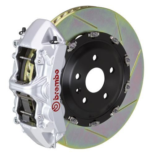 Brembo F8X M2/M3/M4 GT big brake kit with 380x34mm 2-piece slotted front brake rotors and silver 6-piston calipers.