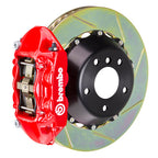 Brembo F8X M2/M3/M4 GT big brake kit with 345x28mm 2-piece rear slotted brake rotors and red 4-piston calipers.