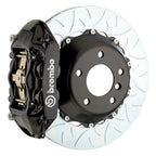 Brembo F8X M2/M3/M4 GT big brake kit with 345mm 2-piece rear slotted brake rotors and black 4-piston calipers.