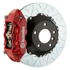 Brembo F8X M2/M3/M4 GT big brake kit with 345x28mm 2-piece rear slotted brake rotors and red 4-piston calipers.