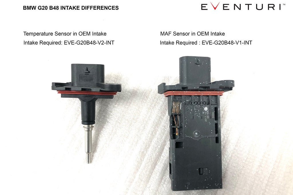 Comparison of G20 B48 OE BMW Intake Temperature and MAF sensors showing difference between models built before and after November 2018
