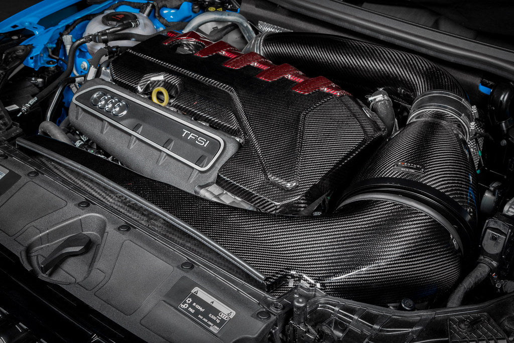 Eventuri black carbon intake system installed on Audi 8Y RS3 engine bay