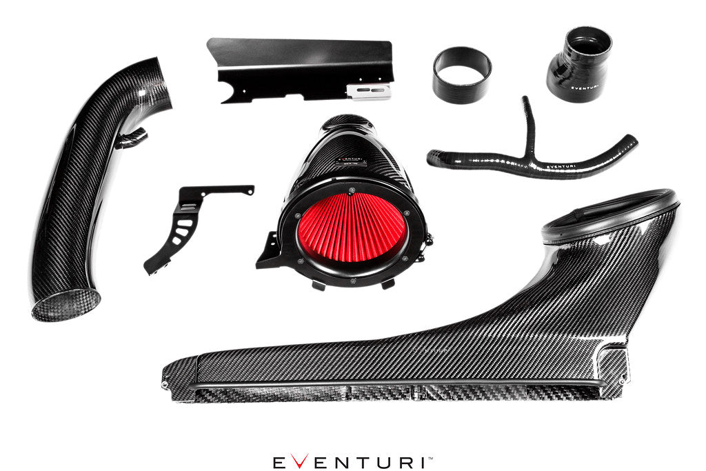 Eventuri Audi 8Y RS3 black carbon intake system on white background