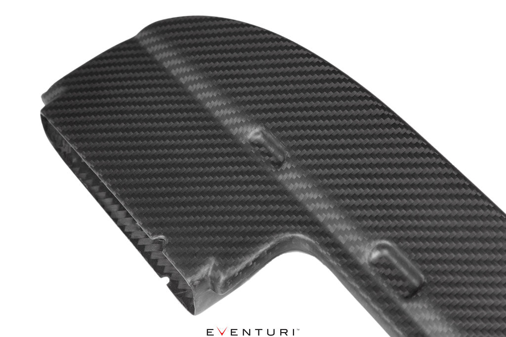 Eventuri BMW E9X M3 matte carbon duct set for performance enhancement, shown on white background.