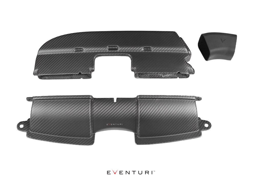 Eventuri BMW E9X M3 carbon duct set in matte finish, performance automotive upgrade with white background.