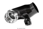 Eventuri BMW F90 M5 and F9X M8 carbon turbo inlet set, performance upgrade, shown on white background.