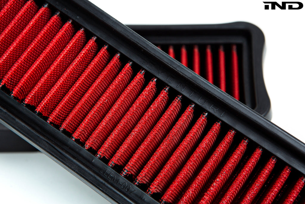 Eventuri BMW F97 X3M and F98 X4M replacement panel filter set for enhanced performance, shown on a white background.