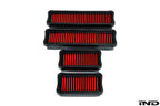 Eventuri BMW F97 X3M and F98 X4M performance replacement panel filter set on white background.