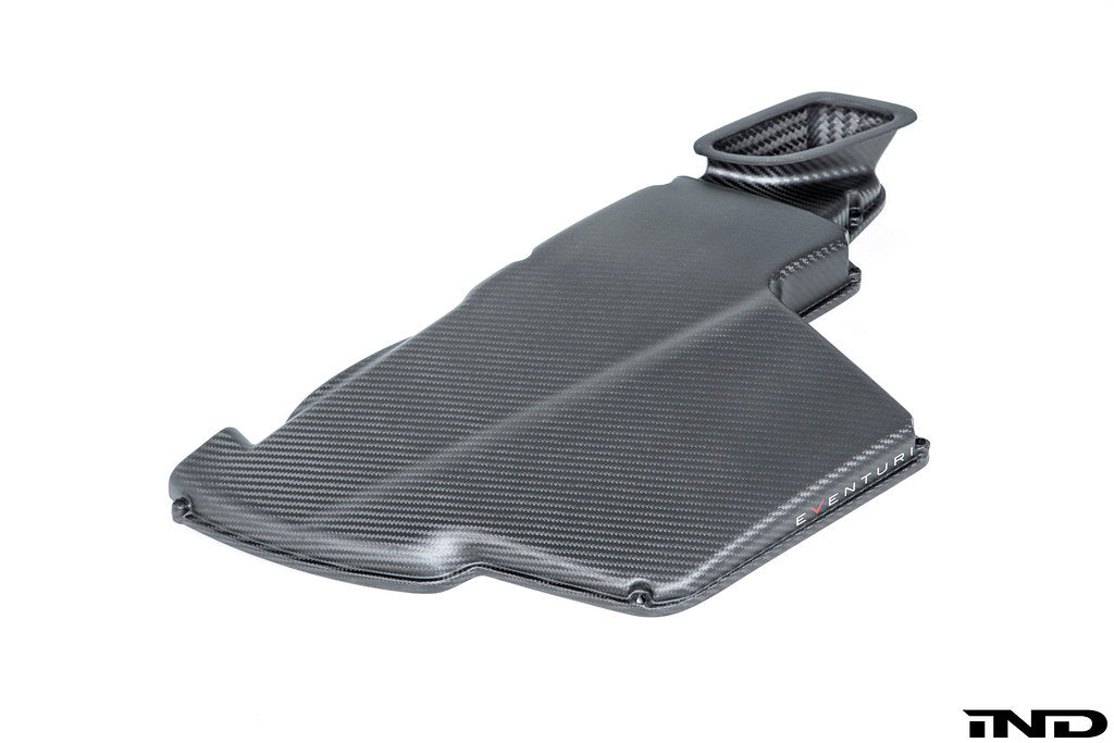 Eventuri matte carbon fiber airbox lid for BMW E9X M3 S65 on white background