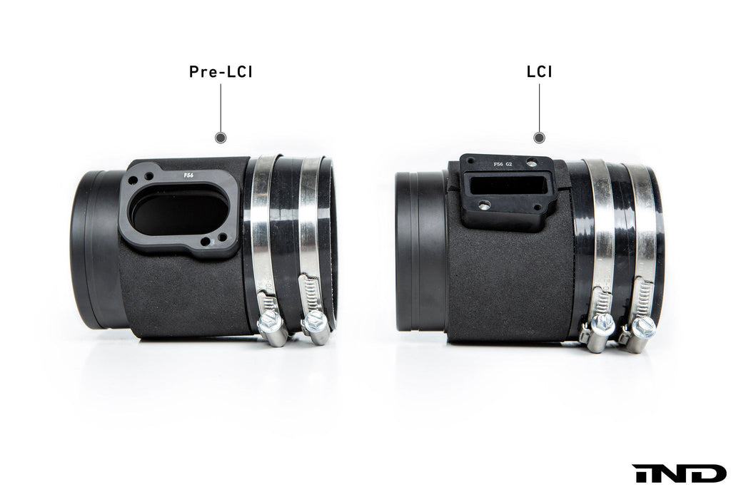 Eventuri f56 Pre-LCI vs. LCI MAF on white studio background