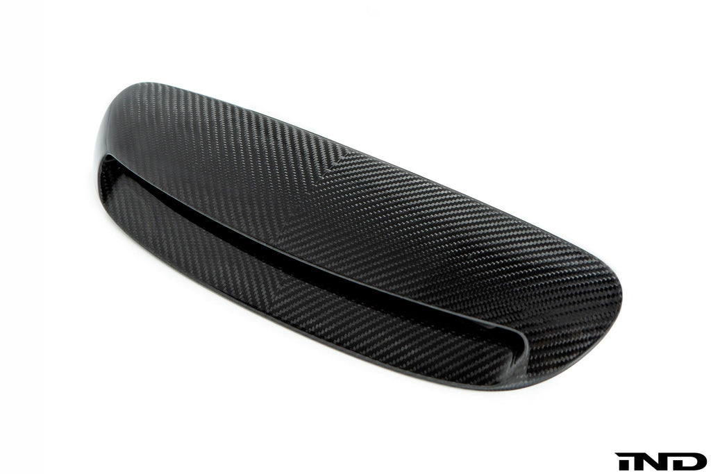 Eventuri F56 Mini Cooper S plastic intake with carbon scoop, showcasing performance air intake system on a white background