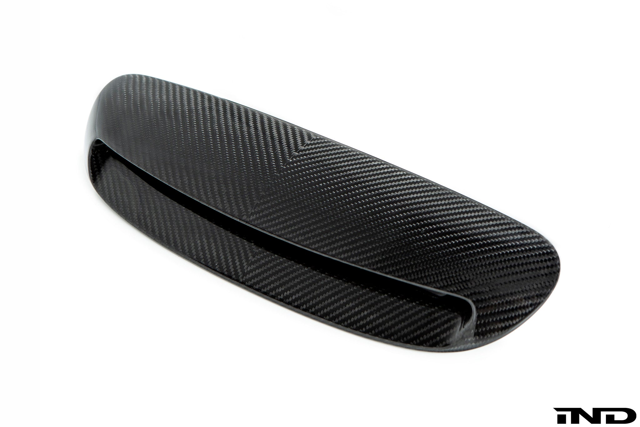 Eventuri F56 Mini Cooper S plastic intake with carbon scoop, showcasing performance air intake system on a white background
