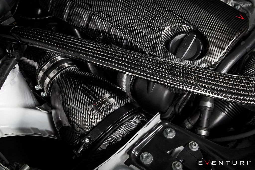 Eventuri black carbon intake system installed on BMW F87 M2 Competition and M2 CS performance vehicle.