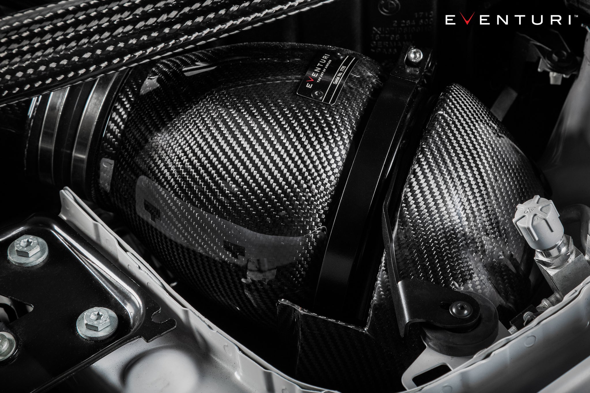 Eventuri black carbon intake system installed on BMW F87 M2 Competition and M2 CS performance vehicle.