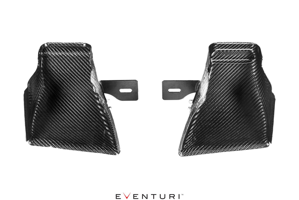 Eventuri black carbon intake system for BMW F8X M3 M4 S55 engine, performance upgrade with sleek design on white background