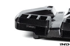 Eventuri black carbon engine cover for BMW G8X M2, M3, M4 S58 engine, shown on a glossy white background.