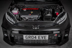Eventuri GR Yaris carbon intake system installed, showcasing a glossy performance upgrade with sleek carbon fiber components.