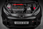 Eventuri GR Yaris carbon intake system with matte finish installed, showcasing performance air intake for enhanced engine airflow.